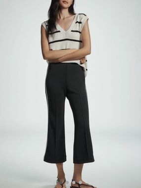 Anthropologie Black Cropped Flare Pants with Side Stripe by Maeve